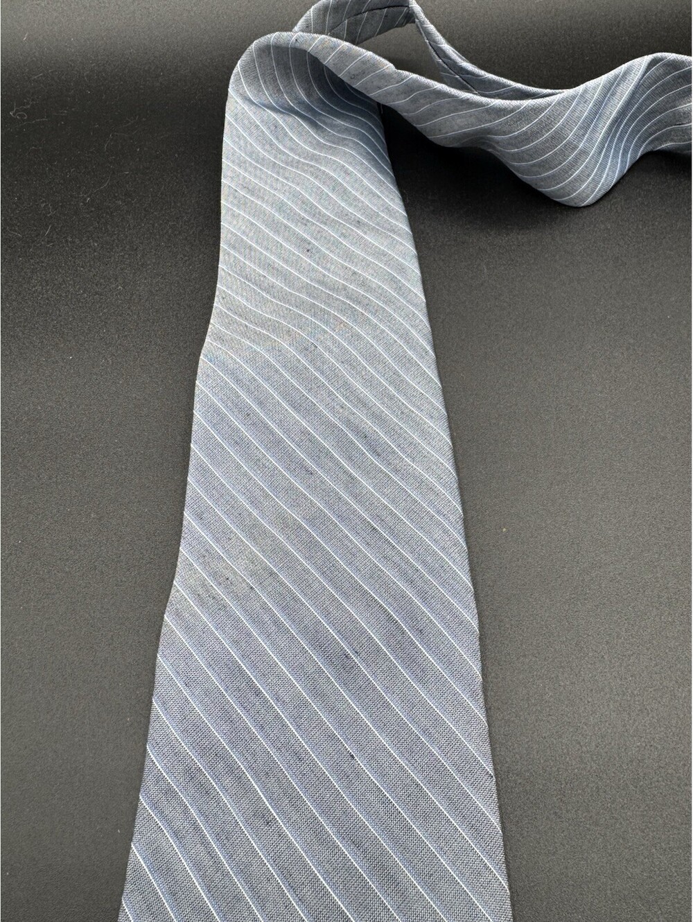Calvin Klein Silk Linen Tie Blue Pinstripe Made USA 57” Preppy Classic